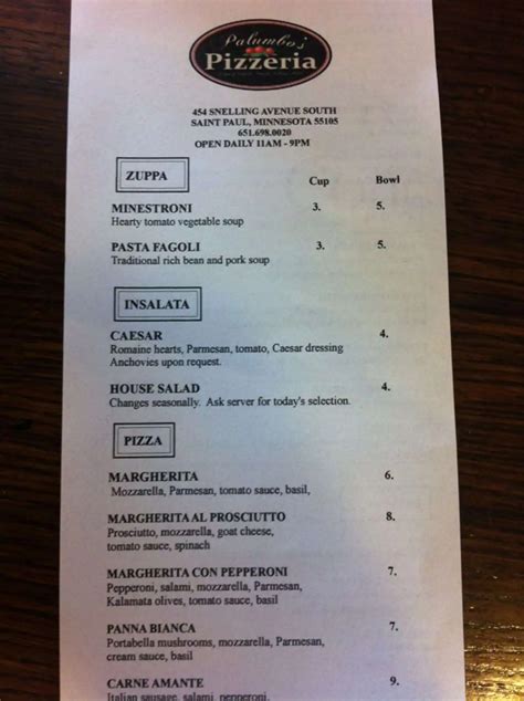 palumbois.|palumbo's menu.